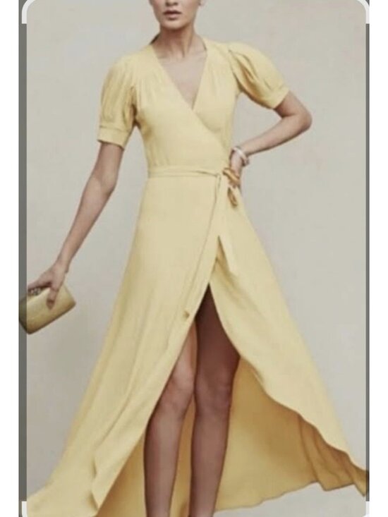 Reformation Dresses & Skirts - Reformation Winslow Yellow Wrap Maxi Dress Women's S V-Neck Puff Sleeve Crepe